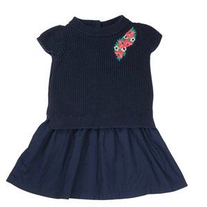 Janie and Jack Dropwaist Sweater Dress navy blue size 3 embroidered flowers